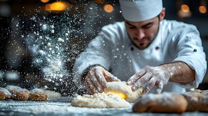 Dedicated Pastry Chef Meticulously Rolling Glowing Dough with Precision and Passion