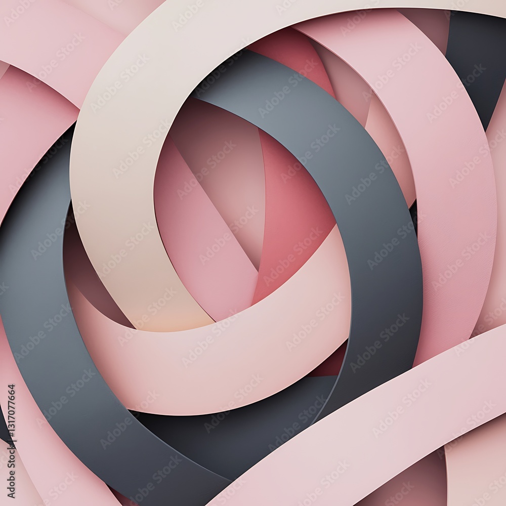 Aufkleber an abstract composition of intertwined, colorful paper strips in soft shades, creating a harmonious 