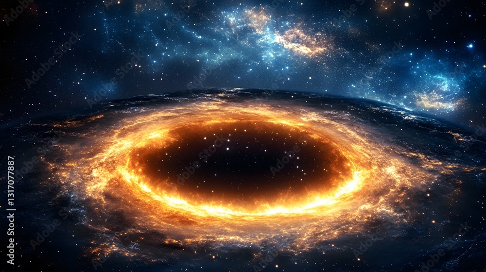 Poster a vivid space-themed abstract background with a glowing sphere, symbolizing the wonders of the unive