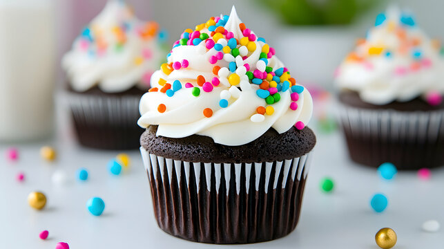 Decadent Chocolate Cupcake with Colorful Sprinkles and Creamy Frosting