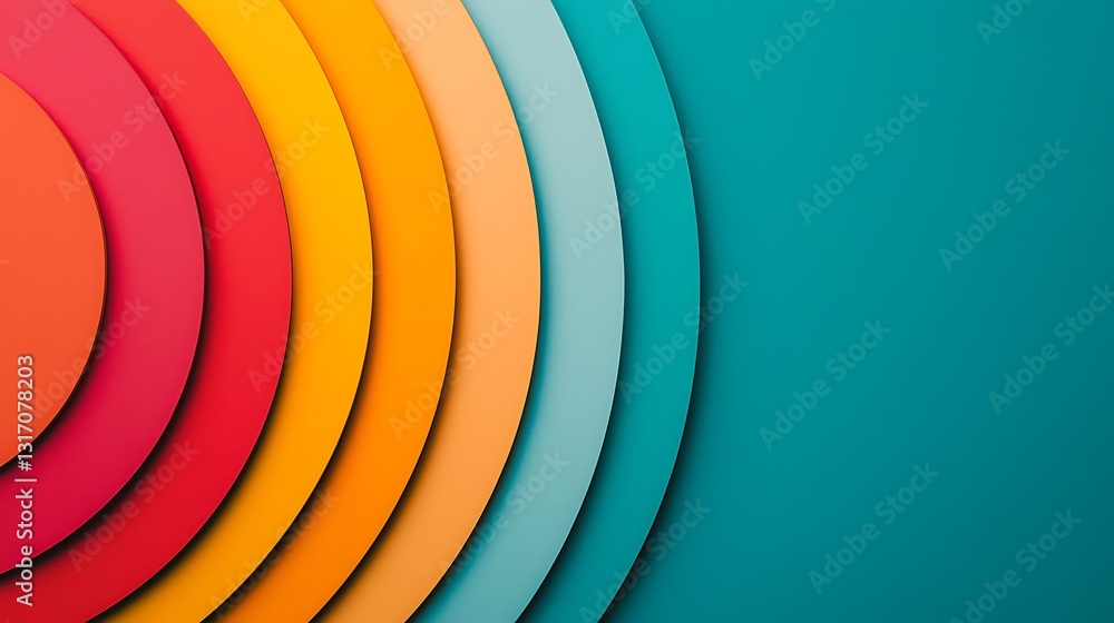 Poster a vibrant abstract design featuring overlapping circular layers in warm and cool colors against a te