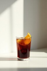 Refreshing Iced Beverage with Citrus Garnish in Sunlight