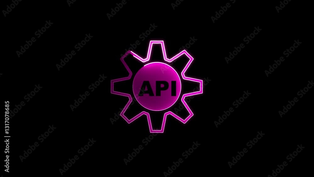 Poster glowing neon line setting api interface icon isolated on black background. application programming i