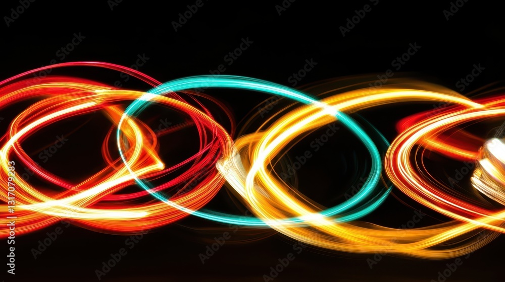 Poster colorful light trails and abstract patterns on dark background