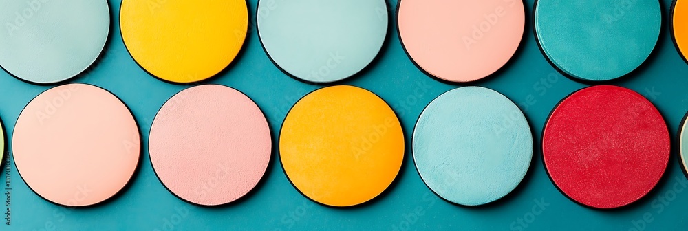 Aufkleber a vibrant arrangement of colorful circular shapes against a teal background, creating a playful and 