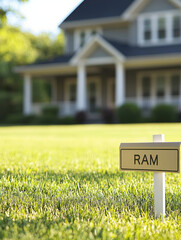 RAM sign in grassy yard, blurred house in background
