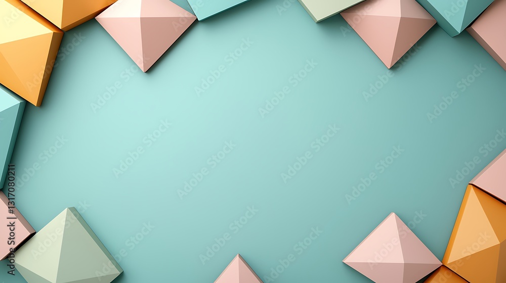 Aufkleber a geometric design featuring colorful triangular shapes arranged around a light blue background.