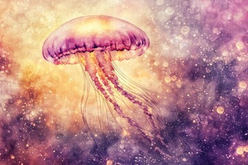 Vibrant Purple Jellyfish Gliding Through Colorful Underwater Scene