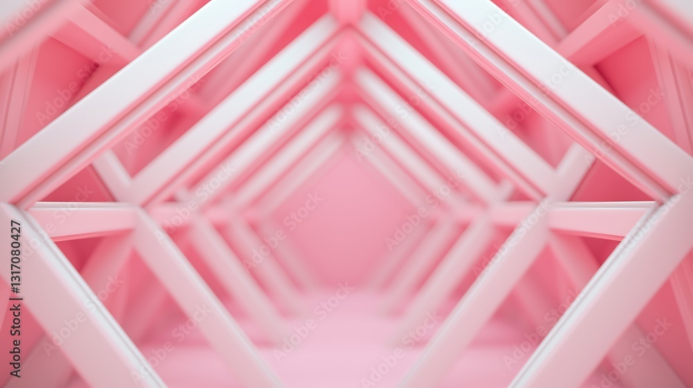 Aufkleber a visually striking perspective of geometric white structures against a soft pink background, creati