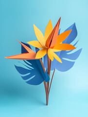 Paper Bird of Paradise flowers and leaves