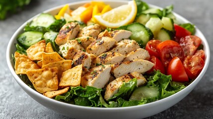 Delicious grilled chicken salad vibrant colors healthy meal. AI Generated