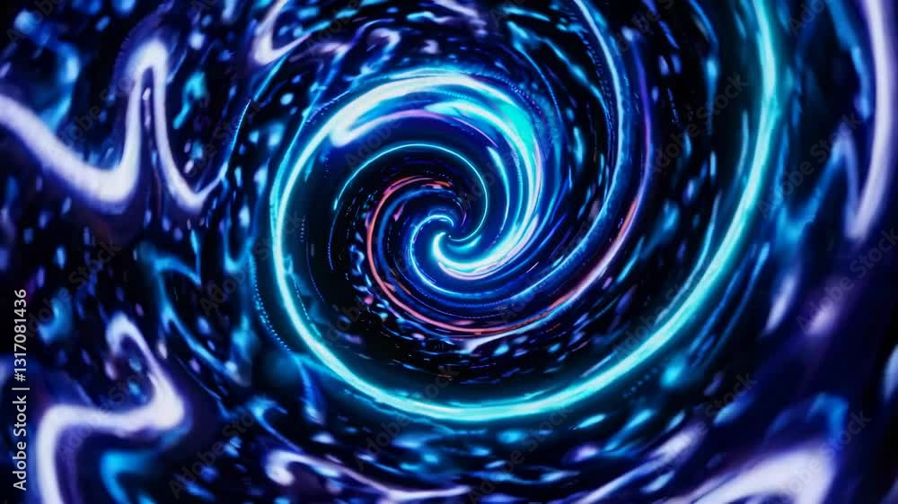Poster dynamic abstract visualization with swirling blue, orange, and purple colors creating a mesmerizing 
