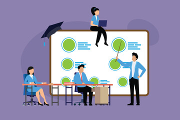 Modern Educational Concept Illustration – Team Learning and Presentation 2d flat vector illustrations