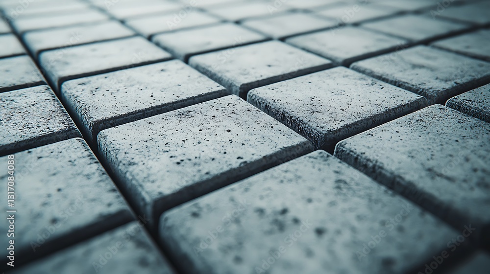 Poster a close-up image of textured concrete tiles arranged in a grid pattern, showcasing their rough surfa