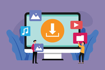 Digital File Download and Media Storage 2d flat vector illustrations