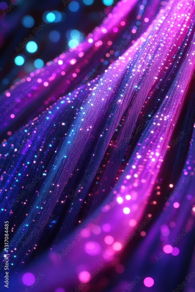 Poster abstract purple and blue glowing lines with bokeh effect creating a futuristic and dreamlike visual 