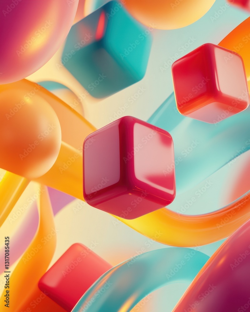 Poster abstract composition of colorful geometric shapes in dynamic arrangement for modern design concept