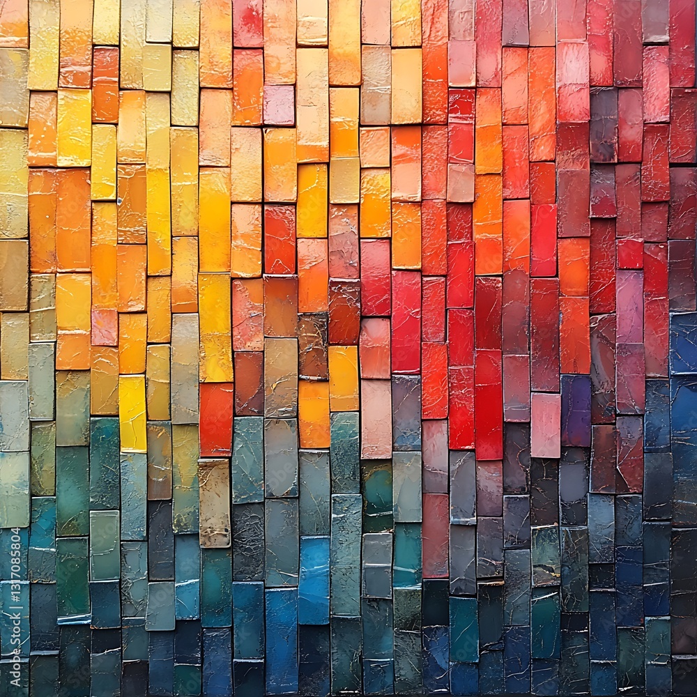 Poster Abstract Colorful Textured Mosaic Wall Art with a Gradient Effect using Rectangular Tiles