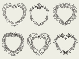 hand drawn doodle heart photo frames, cute hand drawn painting frame, picture framing borders with decorative elements.