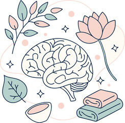 Mental health awareness concept with brain and mindfulness symbols