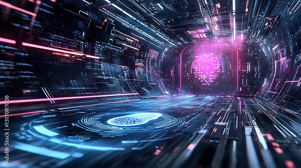Poster cybersecurity concept with a digital fingerprint scanning access, futuristic interface