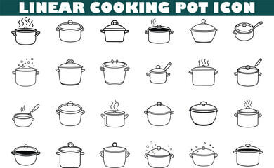 Linear Cooking Pot Icons Various Styles, Sizes, and States