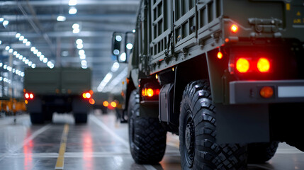 Military Truck Assembly Line In Modern Factory