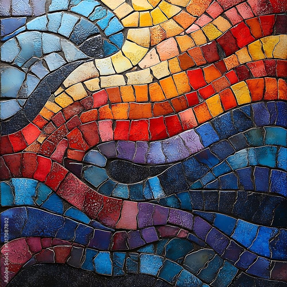 Poster abstract colorful mosaic tile pattern featuring wave like design in various colors