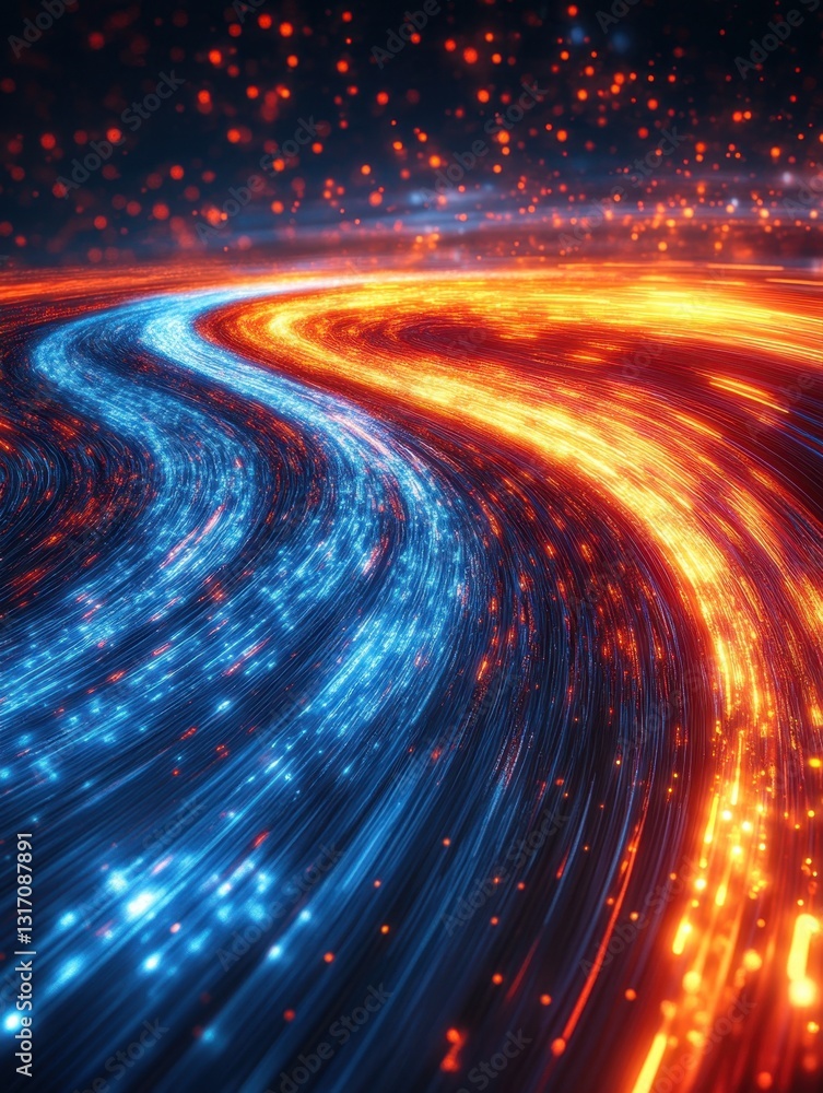 Aufkleber dynamic interplay of blue and orange light trails creating a captivating abstract digital art experi