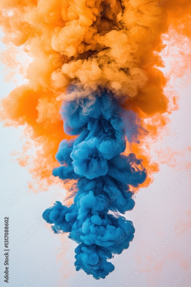 Aufkleber ethereal plumes of orange and blue smoke gracefully ascend a pristine backdrop creating a mesmerizin