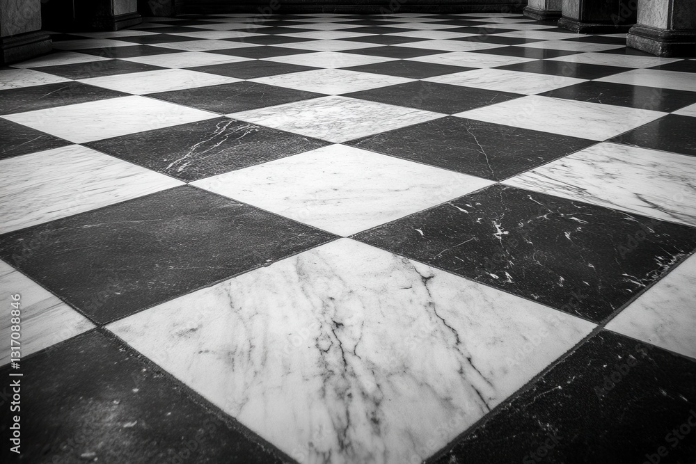 Poster elegant black and white marble floor tiles in a checkered pattern creating a classic and timeless de