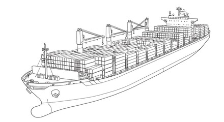 Cargo Ship Drawing with Containers Global Logistics and Transportation Design