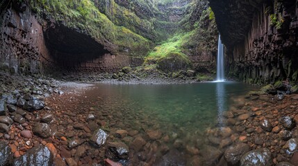 Hidden Waterfall in Lush Tropical Forest