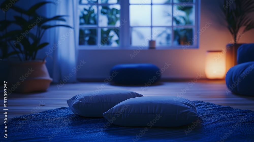 Poster a visually appealing setup of meditation cushions a 4 1 featuring two pillows on a soft rug in a tra
