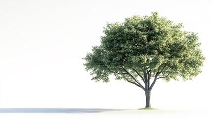 Serene green tree stands tall against bright sunlight minimal composition. AI Generated