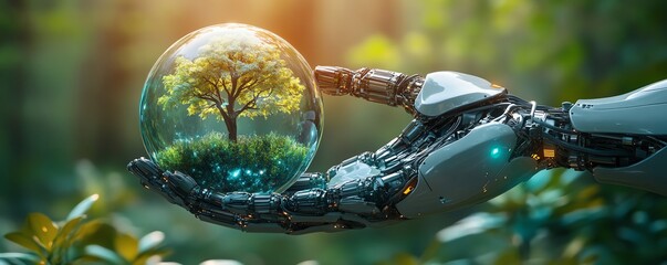 Robot hand protecting Earth
