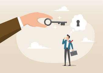 Businessman thinking with an idea as a keyhole