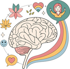 Mental health awareness concept with brain and mindfulness symbols