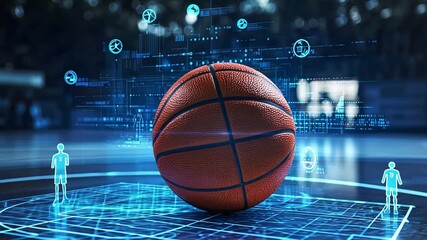 Futuristic Basketball Arena with Holographic Display and Ball, Sport Innovation Concept - Powered by Adobe