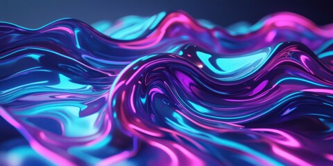abstract digital artwork fluid wavy neon streaks in shades of electric blue deep violet and glowing magenta background.