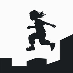 Naklejka premium Illustration of a silhouette of a child doing parkour.