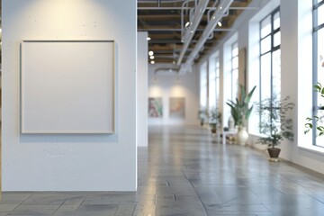 High Quality Close Up Front View of Square White Art Gallery on White Wall with Bokeh Background
