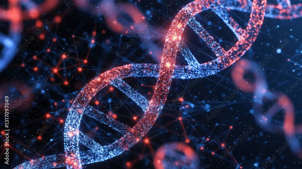 Poster abstract representation of dna structure with glowing elements