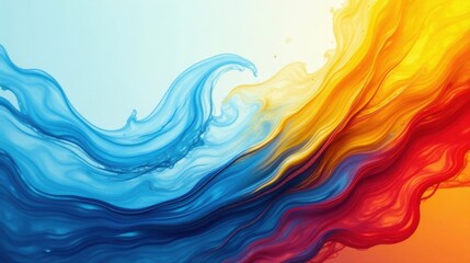 Abstract Swirling Color Fusion Vibrant Hues of Blue, Yellow, and Red Intermingle in a Dynamic, Wave-Like Composition