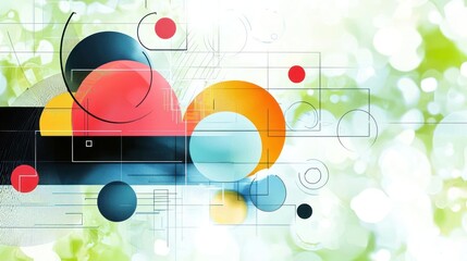 Abstract Digital Composition With Overlapping Colorful Circles Geometric Shapes And Blurred Light Green Background