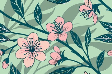 Vintage floral vector texture with seamless leaf and blossom pattern