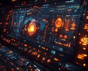 Dynamic Glowing Warehouse Control Room Dashboard with Holographic Logistics Tracking