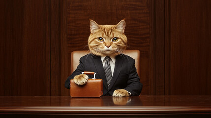 Business Cat in Suit at Office Desk
