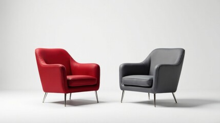 A Pair of Modern Upholstered Armchairs in Contrasting Colors, Exhibiting Elegant Design and Comfortable Seating