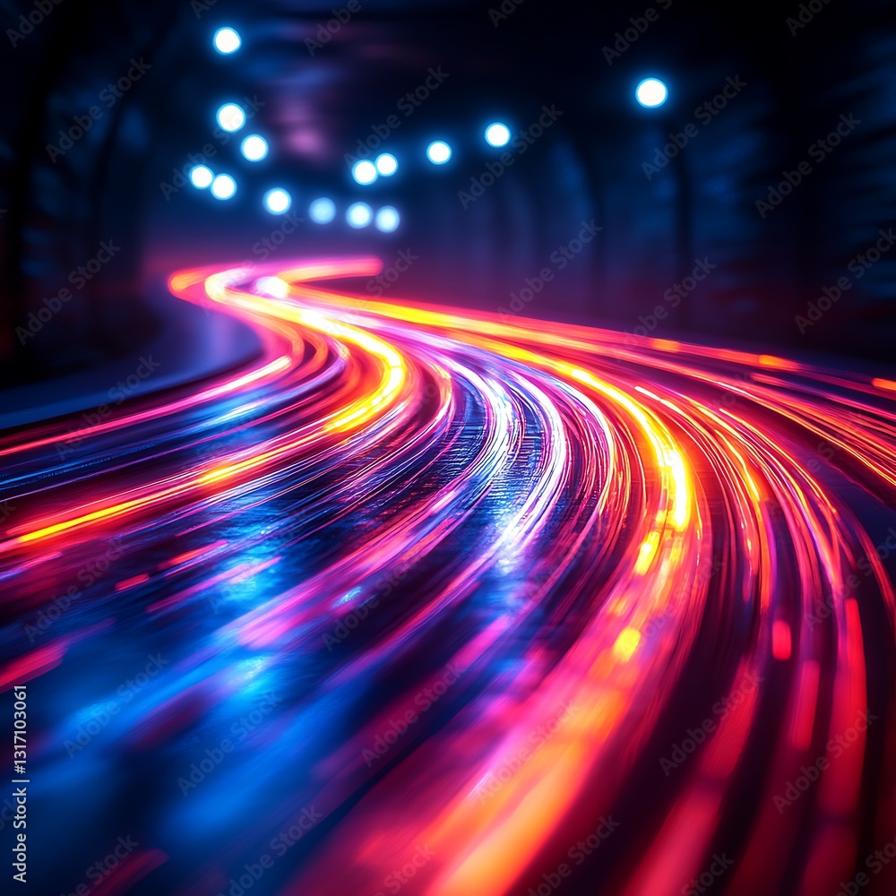 Poster abstract light trails in tunnel with glowing lights creating a futuristic effect